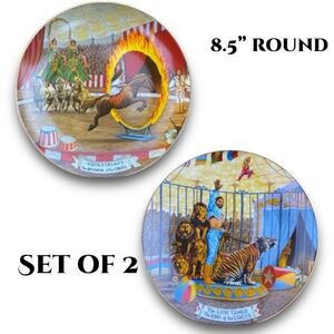 Gold Rim Circus Theme Plates Franklin Moody Porcelain SET OF 2